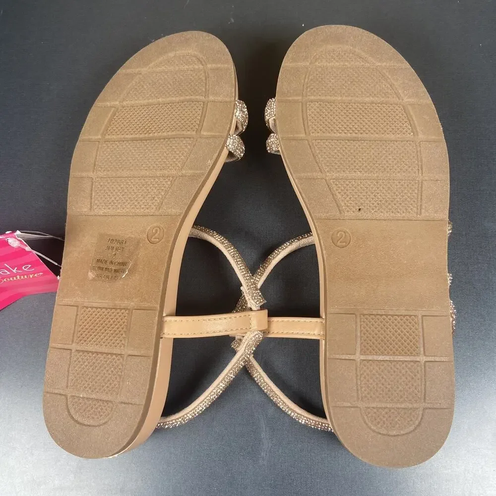 Girls Cupcake Couture Size 2 Y Juliet Nude Strappy Sandals Sparkly Pull On NWT